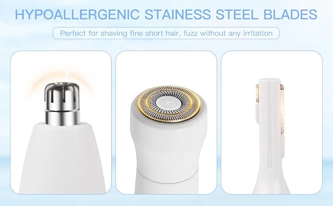 Nose Hair Trimmer for Women and Men, 3-in-1 Electric Facial Hair Removal Rechargeable Portble Waterproof Face Shaver Razor for Nose Ear Eyebrow Peach-Fuzz Lips Chin FT3001-Velvo Beauty