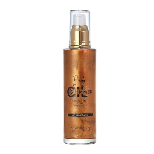 Shimmer Body Luminizer 5 Color Waterproof Smooth Face Body Glow Illuminator Non-sticky Liquid Body Highlight Illuminator for Face & Body & Leg (80 ML, 03 Bronze Gold)-Velvo Beauty
