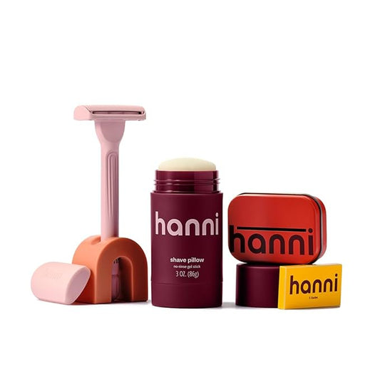 HANNI Shave Starter Set, Saftey Razor with Blades and Shaving Gel, Unisex Grooming Kit for Smooth, Soft Skin, Hair Removal Gift Set for All Skin Types, Blush-Velvo Beauty