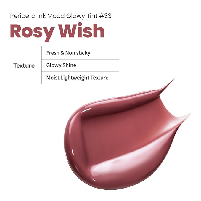 Peripera Ink Mood Glowy Tint | Lip-Plumping, Naturally Moisturizing, Lightweight, Glow-Boosting, Long-Lasting, Comfortable, Non-Sticky, Mask Friendly, No White Film 033 ROSY WISH-Velvo Beauty