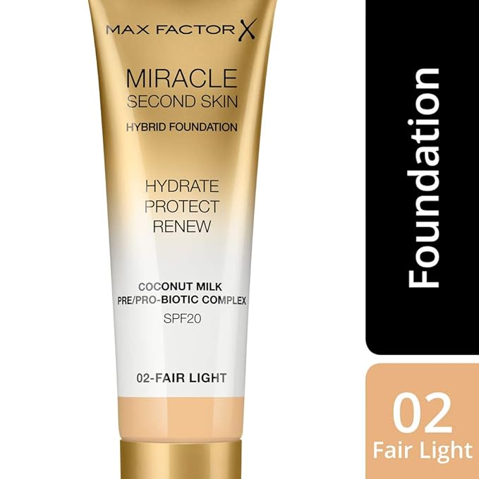 Max Factor Miracle Second Skin Hydrating Foundation, Fair-Light - 30 ml-Velvo Beauty