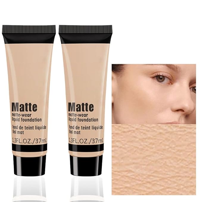 2 Pack Liquid Foundation Cream for Face Makeup,Durable Full Coverage Matte Concealer Make Up,Oil Control & Waterproof Base Primer -1+1 Fl.Oz (BEIGE 3#)-Velvo Beauty
