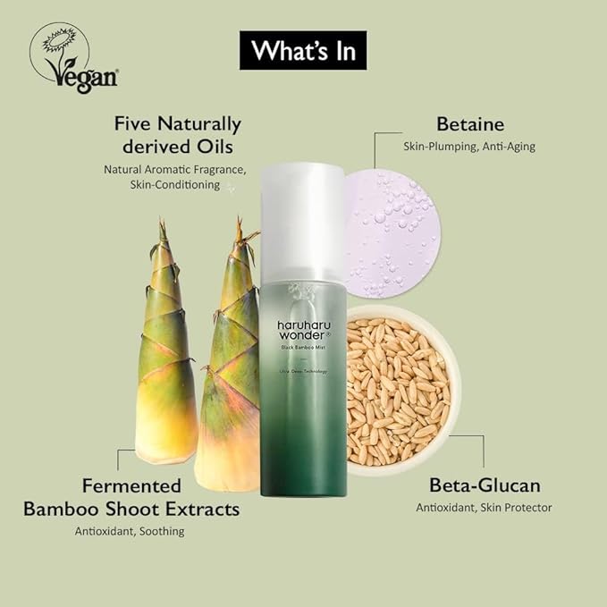 haruharu Wonder Black Bamboo Mist, 2.7 fl.oz. Hydrating and Firming Skin, Black Rice, Panax Ginseng for Clean and Smooth Skin Surface, Korean Skincare, Vegan, Cruelty Free-Velvo Beauty