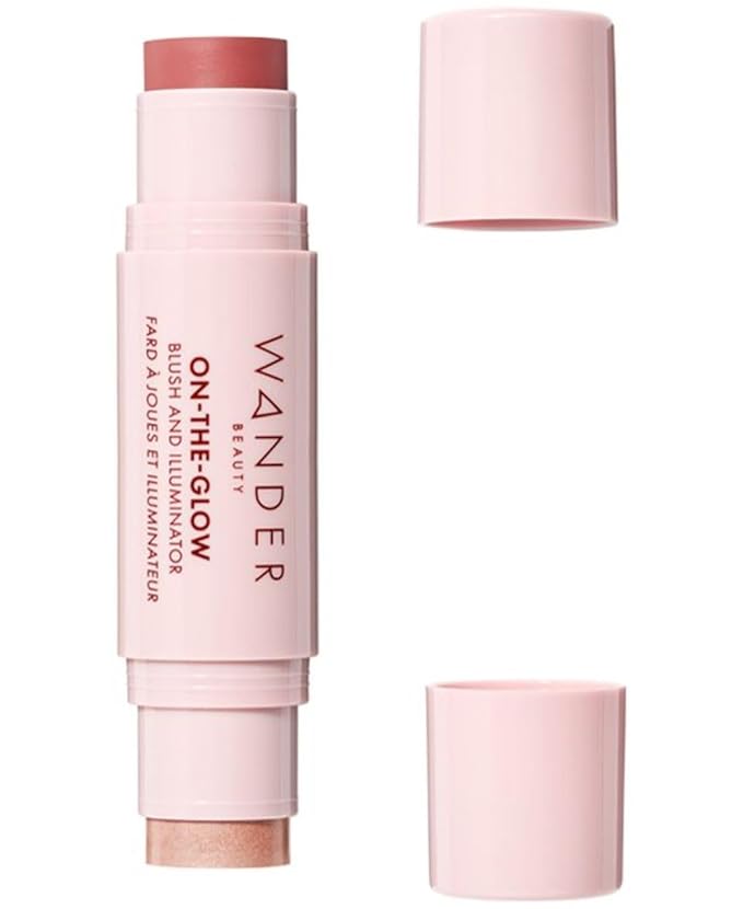 Wander Beauty On-the-Glow Blush and Illuminator - Sienna Sunset/Nude Glow - 7-in-1 Hydrating Cream Blush & Highlighting Stick - Stick Blush for Cheeks, Lip & Body - Highlighter Makeup & Blush - 0.4 oz-Velvo Beauty