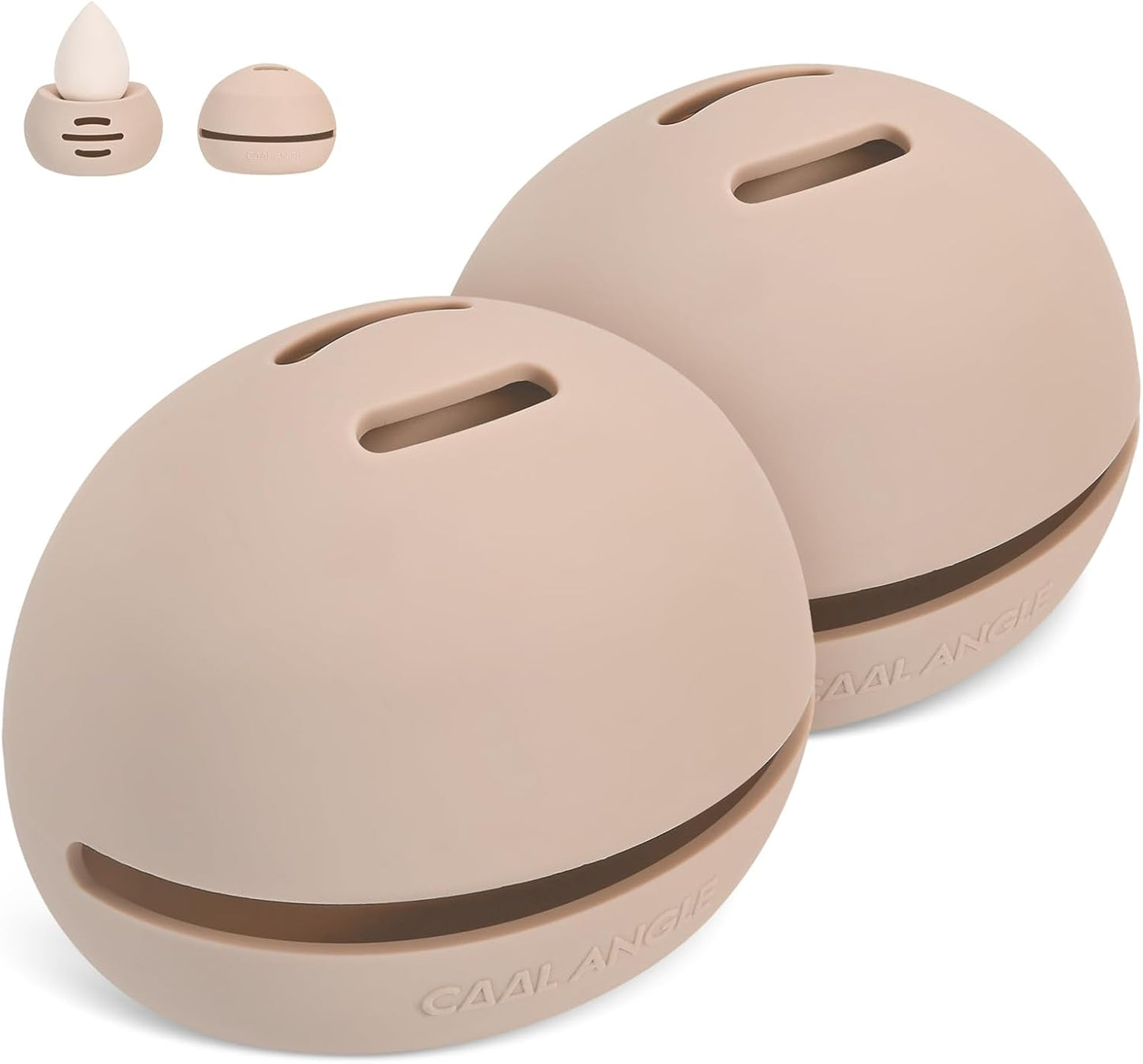 2Pcs Makeup Sponge Holder Silicone Beauty Sponge Holder Makeup Blender Case for Travel 2 in 1 Stand Storage For Quick Drying Khaki+Khaki-Velvo Beauty