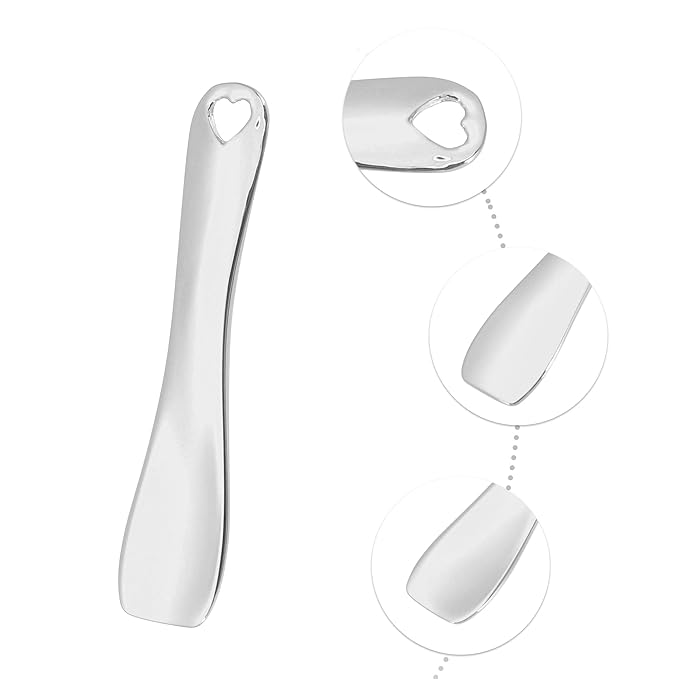 VOCOSTE 3 Pcs Makeup Spatula Mini Spoon, Eye Cream Massage Sticks Beauty Scoop, for Facial Cosmetic Face Cream, Heart Shape 2.36"x0.49", Silver Tone-Velvo Beauty