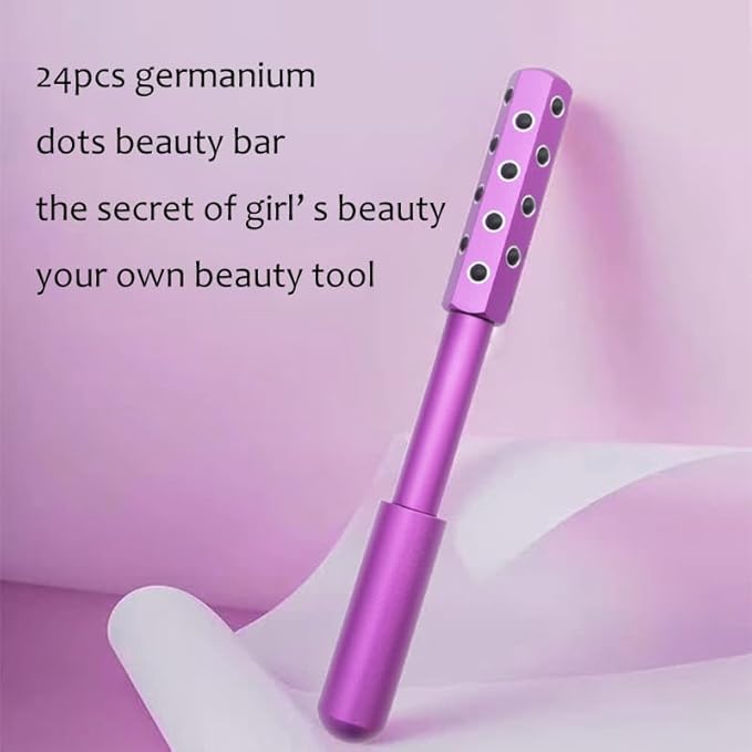 24-Stone Facial Roller - Cooling Face & Neck Massager Tool for Skin Rejuvenation | 360° Contouring with Germanium Stones & Aircraft Aluminum | Portable 7.6" Beauty Roller - Purple-Velvo Beauty