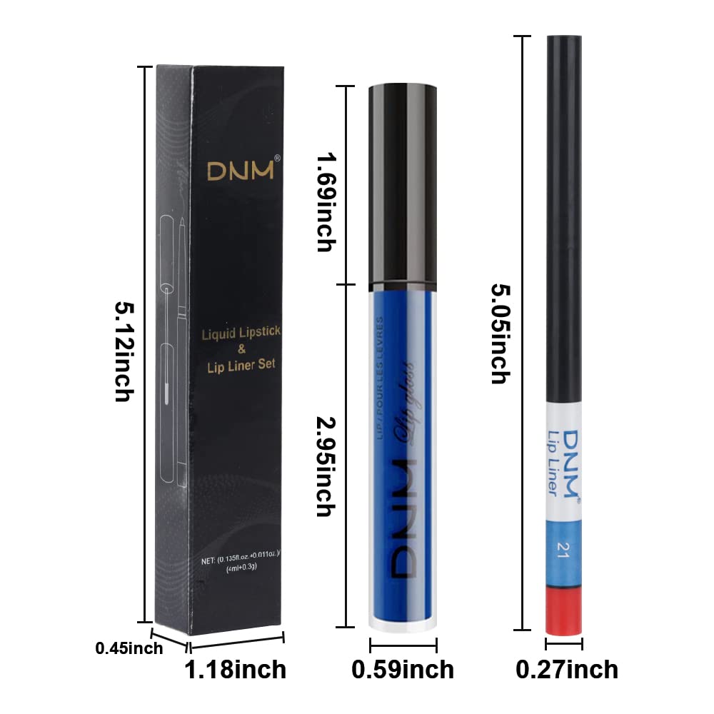 evpct 2Pcs Royal Light Blue Matte Liquid Lipstick and Lip Liner Pencil Makeup Set Blue Lipstick 24H and with Lip Liner Set Waterproof Long Lasting labiales mate 24 horas originales 21#-Velvo Beauty