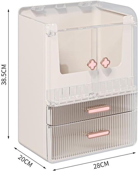 Acrylic Makeup Organizer with Drawers – 38.5CM Large Capacity Cosmetic Storage Box, Dustproof & Waterproof Vanity Organizer for Skincare, Jewelry, Lipsticks & Beauty Products (White)-Velvo Beauty