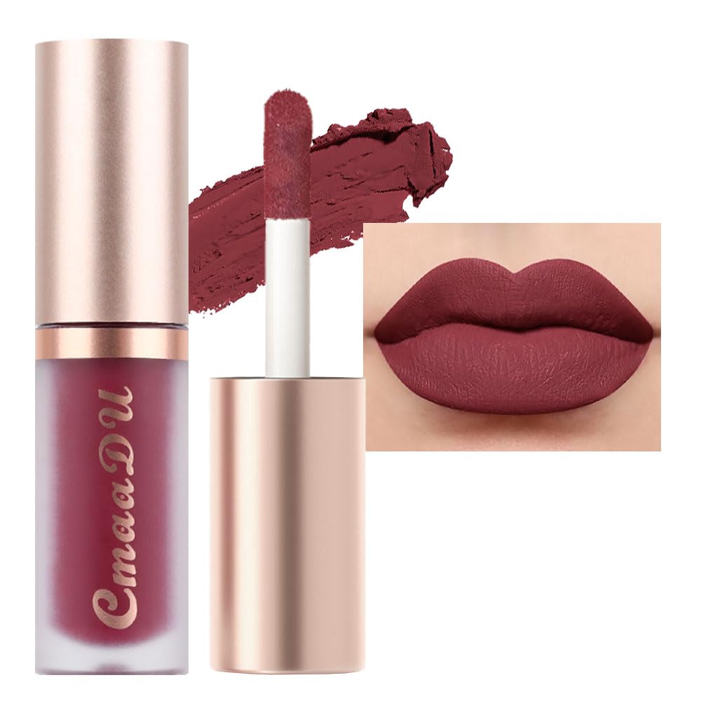 evpct 6Pcs Maroon Red Silky Velvet Matte Liquid Lipstick Lip Gloss Set for Women Long Lasting 24 Hours Color Stay Lipstick labiales matte larga duracion mate 24 horas originales 10#-Velvo Beauty