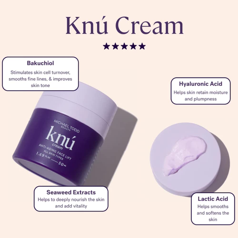 MICHAEL TODD Beauty KNU Cream – Face Lifting, Brightening & Tightening Cream – For Moisturizing & Rejuvenating – With Bakuchiol, Peptides & Snail Secretion – For All Skin Types – 1.68 fl oz/50 mL-Velvo Beauty