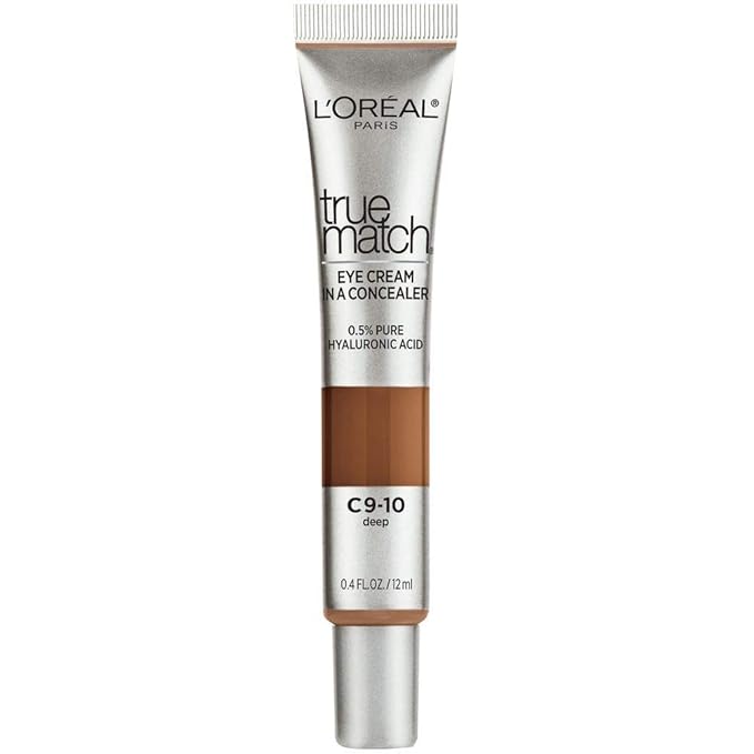 L’Oréal Paris True Match Eye Cream in a Concealer, 0.5% hyaluronic acid, Deep C9-10, 0.4 fl. oz.-Velvo Beauty