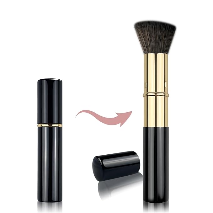 Retractable Kabuki Brush, Travel Powder Foundation Makeup Brush Face Blush Brushes for Liquid, Cream and Powder Face Makeup, Travel Size Makeup Brush-Velvo Beauty