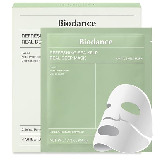 BIODANCE Refreshing Sea kelp Real Deep Mask, Overnight Hydrogel Mask, Calming, Oil & Sebum Control, Blemish Care, Korean Skincare | 1.19oz(34g) x 4ea-Velvo Beauty