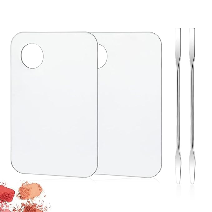 2PCS Acrylic Cosmetic Palette with 2PCS Spatula Tool,Makeup Palette Mixing Tray Apply for Foundation Eye Shadow Lipsticks Nail Art Professional Pigment Blending-Velvo Beauty