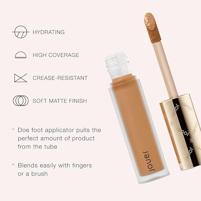 Jouer Essential High Coverage Liquid Concealer - Brightening Concealer - Color Corrector for Under Eye Dark Circles, Spot Coverage, and Eye Primer - Soft Matte Finish, Lace-Velvo Beauty