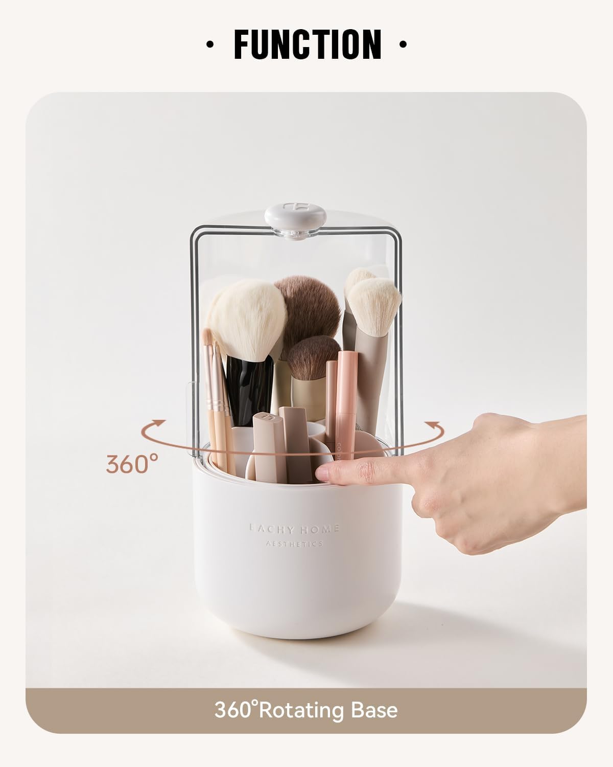 EACHY Makeup Brush Holder 360° Rotating with Dustproof Lid, Waterproof Material, 7 Compartments for Organized Storage, Stylish and Durable Design for Vanity (White)-Velvo Beauty