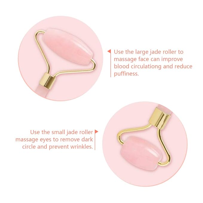 Jade Roller,Rose Quartz Roller for Face,Jade Skincare Tool,Jade Facial Roller,Eye Roller Anti Aging Jade Massager Roller Slimming Healing Chakra Tool A-Rose Quartz (Golden)-Velvo Beauty