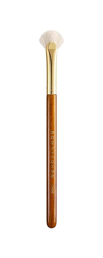Desert Oak Series Mini Fan Brush - Ultra-Fine Goat Hair for Precision Highlighting, Flat Fan Shape Targets Cheekbones/Nose Bridge, Ebana Bubinga Handle & Brass Ferrule (CM 166)-Velvo Beauty