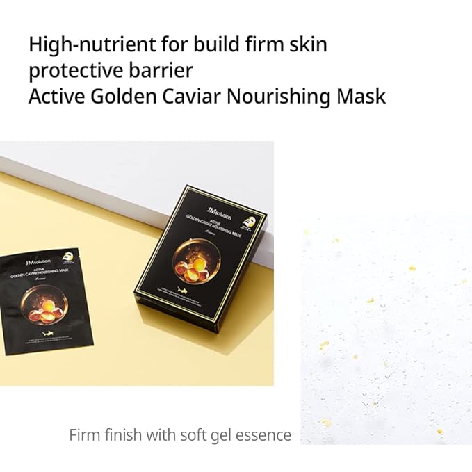 JMsolution Active Golden Caviar Nourishing Mask - Korean Skincare Facial Mask-Cavior extracted - collagen essense- 10 sheets for all skin type-Velvo Beauty