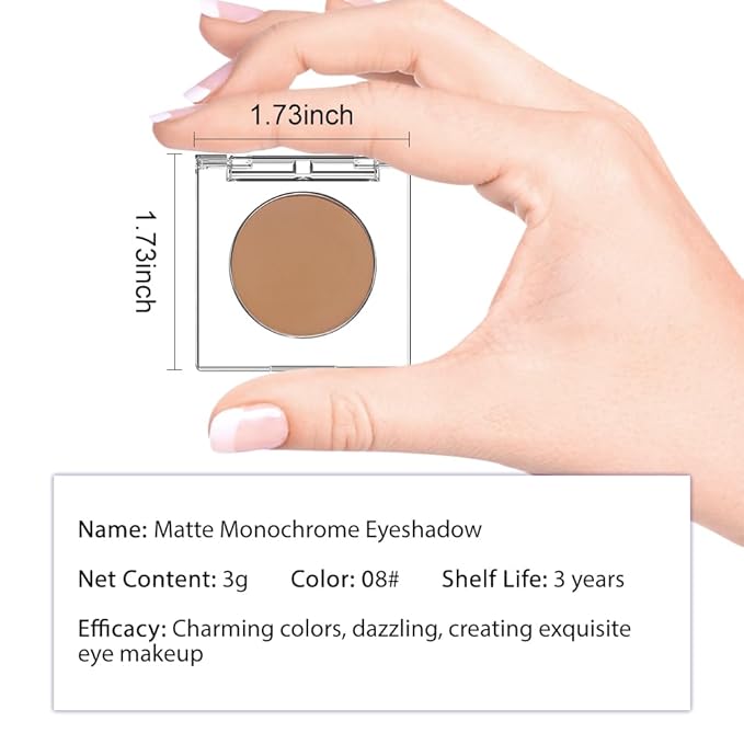 Monochrome Pressed Eyeshadow, Waterproof Neutral Powde Mini Eyeshadow, sombras para ojos, Talc, Paraben & Cruelty Free (H08#Matte Brown)-Velvo Beauty