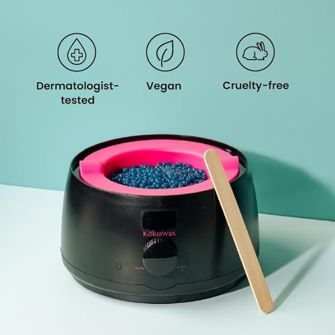 KoluaWax Premium Waxing Kit for Women - Hot Melt Wax Warmer for Hair Removal, Eyebrow, Bikini, Legs, Face, Brazilian Wax & More - Machine + 4-Pack Hard Wax Beads + Accessories, Black-Velvo Beauty