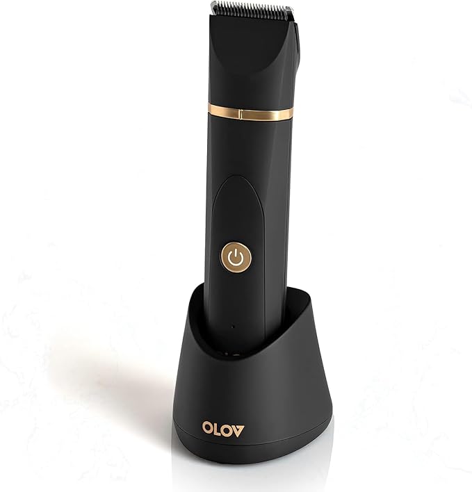OLOV Electric Body Hair Trimmer - Groin Trimmer for Men - Bikini Trimmer Women - Wet/Dry Shaver Groomer, Replaceable Ceramic Blade Heads, USB Recharge Dock, Waterproof Hygiene Razor,Black-Velvo Beauty