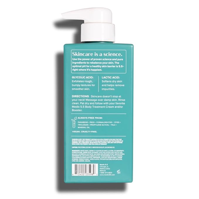 MEDIX 5.5 Exfoliating AHA Glycolic Acid Face & Body Scrub Cleanser + Vitamin C Moisturizing Body Cream Lotion Skin Care 2PC Set | Alpha Hydroxy Acid & Lactic Acid Foaming Body Wash & Face Wash, 2-PC-Velvo Beauty