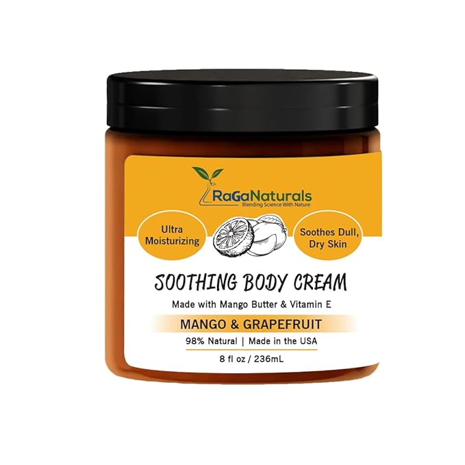 RaGaNaturals Natural Mango Butter Body Cream for Dry Skin for Women, Men - Tropical Plant-Based Hydrating Moisturizer with Avocado Oil and Vitamin E - Non-Greasy, Vegan, Cruelty-Free, Smell Good -8 Oz-Velvo Beauty