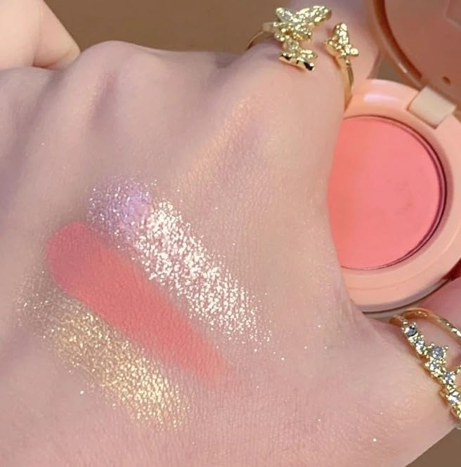 3-in-1 Blendable Trio, Eyeshadow, Blush and Highlight Makeup Palette, Silky Smooth Powder Blush, Shimmer Eyeshadow & Highlighter Makeup Palette with Mirror - Pink & Nude-Velvo Beauty