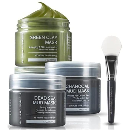 Clay, Dead Sea Mud & Charcoal Gel Face Mask Trio With Applicator, Deep cleansing Clay and Mask Applicator, Facial Therapy PH Balanced Hypo-allergenic-Velvo Beauty