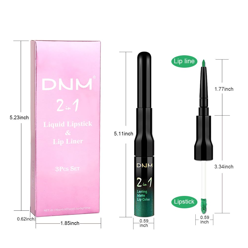 evpct 3Pcs Green Matte Shimmer Lip Liner & Liquid Lipsticks Stain Makeup Set for Women, Green Lip Liner Stain Long Lasting Waterproof Smudge Proof, Cruelty Free Lip Sticks Makeup 24 hours originales-Velvo Beauty