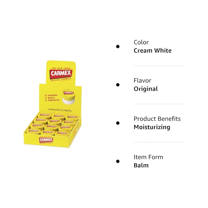Carmex Moisturizing Lip Balm, Original Flavor, 0.25 oz Jar, 12/Box (LIL62458)-Velvo Beauty