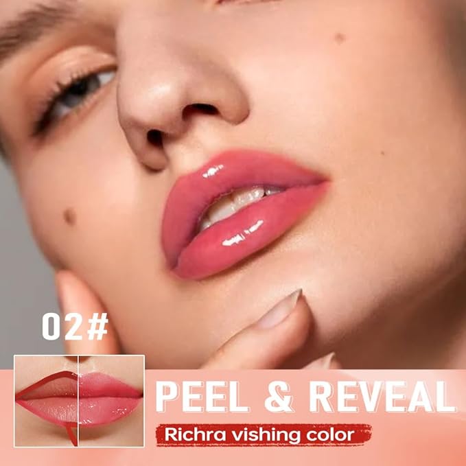 Rose Pink Peel Off Lip Gloss Masque,Lip Stain Peel Off Tattoo - Peel Off Lip Tint and Lip Oil 2-in-1,Long Lasting Waterproof Transfer-proof Lip Mask Lip Gloss Peel Off Lip Liner,for All Skin Type 02#-Velvo Beauty
