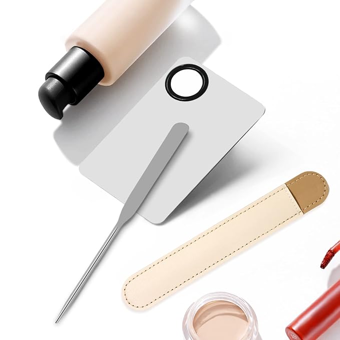 Honbay 1PCS Stainless Steel Makeup Spatula and 1PCS Makeup Mixing Palette with PU Leather Cover for Cosmetic Foundation Pigment Blending-Velvo Beauty