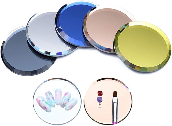 5Pcs Mirror Empty Nail Art Palettes Plate Round Glass Manicure Palette Nail Art Display Tray Board Holder Gel Polish Drawing Color Mixing Palette for Women Beauty Tool, Assorted Color-Velvo Beauty