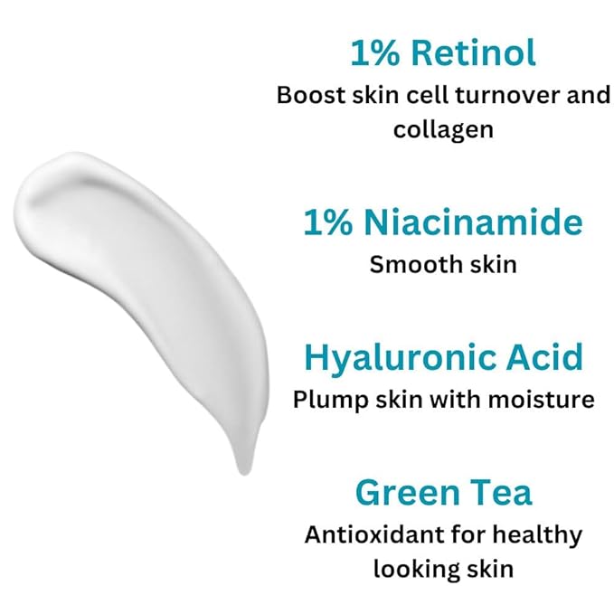Retinol Face and Undereye Cream with Hyaluronic Acid, Niacinamide & Green Tea 0.5 oz-Velvo Beauty
