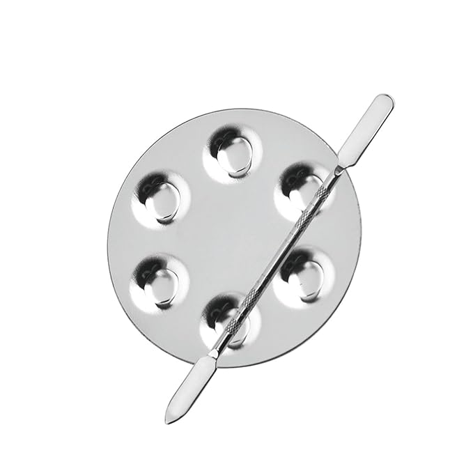 Metal Mixing Palette Makeup Spatula, Foundation Mixing Palette Hand, Make Up Tools Mini Mixing Tray with Finger Ring, Small Makeup Mixing Palette, Pack of 2-Velvo Beauty