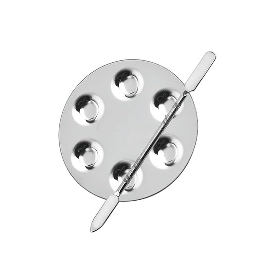 Metal Mixing Palette Makeup Spatula, Foundation Mixing Palette Hand, Make Up Tools Mini Mixing Tray with Finger Ring, Small Makeup Mixing Palette, Pack of 2-Velvo Beauty