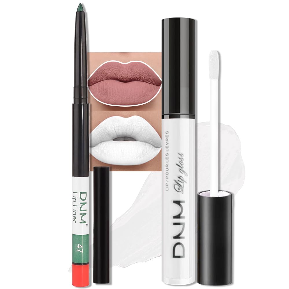 evpct 2Pcs White Matte Liquid Lipstick Lip Gloss Stain and Retractable Lip Liner Makeup Set for Women Long Lasting Waterproof 24 Hours Permanent Lipstick labial mate larga duracion 24 43#-Velvo Beauty