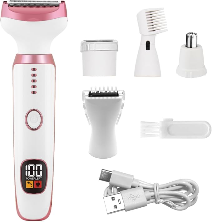 Electric Razors for Women, Bikini Trimmer for Women 5 in 1 Body Shaver for Nose Hair Face Eyebrow Arms Legs Armpit Underarm Pubic Area, Replaceable Lady Facial Razor Painless USB Charge Female Gift-Velvo Beauty
