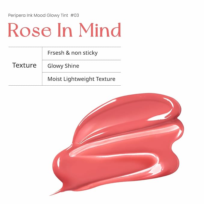 Peripera Ink Mood Glowy Tint, Lip-Plumping, Naturally Moisturizing, Lightweight, Glow-Boosting, Long-Lasting, Comfortable, Non-Sticky, Mask Friendly, No White Film (03 ROSE IN MIND)-Velvo Beauty