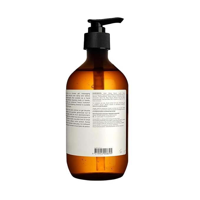 Aesop Coriander Seed Body Cleanser | Refreshing & Invigorating | Spicy, Woody, Warm | 16.9 oz / 500mL + Eleos Nourishing Body Cleanser Sample-Velvo Beauty