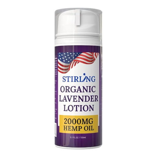 STIRLING Lavender Lotion – Organic Lavender with 2000mg Hemp Oil, Aloe Vera, and Vitamin E – Nourishing and Moisturizing Body Lotion for a Soft and Smooth Feel-Velvo Beauty