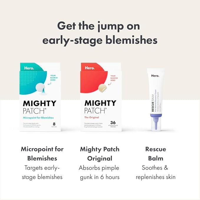 Mighty Patch Micropoint Large Hydrocolloid Pimple Patches for Face Blemishes from Hero Cosmetics, Acne Stickers for Early Stage Zits & Hidden Pimples, 395 Proprietary Micropoints, 8 Count-Velvo Beauty