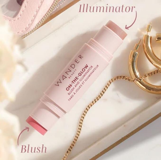 Wander Beauty On-the-Glow Blush and Illuminator - Petal Pink/Nude Glow - 7-in-1 Hydrating Cream Blush & Highlighting Stick - Stick Blush for Cheeks, Lip, & Body - Highlighter Makeup & Blush - 0.4 oz-Velvo Beauty