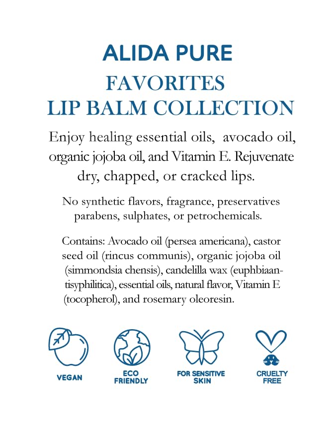 Favorites Lip Balm Collection, Vegan Lip Balm Set, Bees Wax Free, Coconut Oil Free, Avocado Oil, Organic Jojoba Oil, Vitamin E, Natural Moisturizer For Dry Cracked Lips, 3 Tube Set-Velvo Beauty