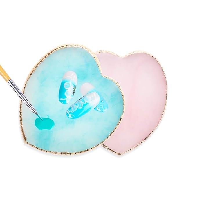 Resin Nail Art Plate Palette,Makeup Palettes,Gel Polish Color Mixing Plate Drawing Painting Color Palette,Golden Edge Heart Shaped Nail Art Display Holder-Velvo Beauty