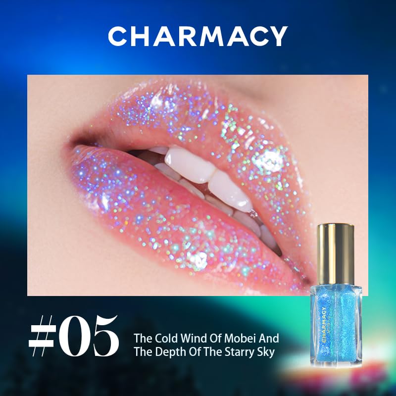 CHARMACY Aurora Chameleon Moisturizing Lip Gloss, MultiColor Shifting Shimmer Lip Gloss, Hydrating Non-Sticky Formula Glitter Lip Glaze, Easy to Apply, Long-Lasting, High-Shine Sheer Finish #05-Velvo Beauty