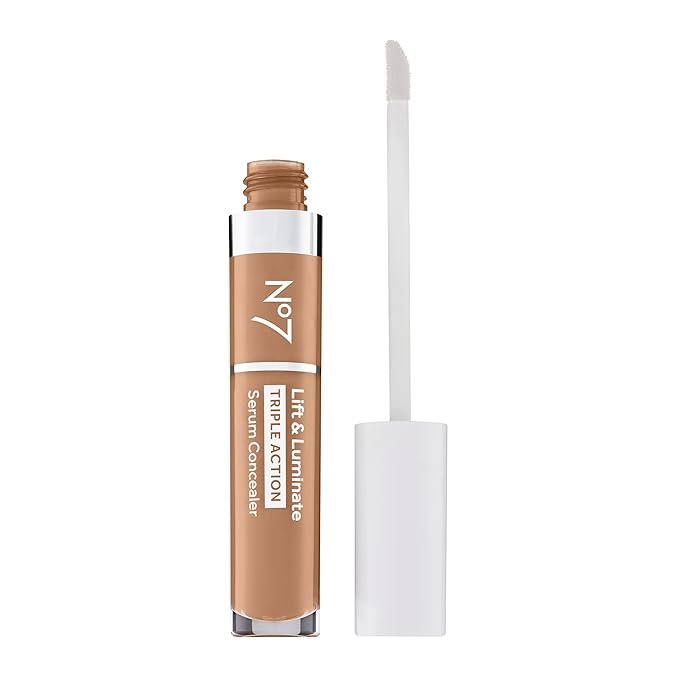 No7 Lift & Luminate Triple Action Serum Concealer - Truly Medium - Anti Aging Liquid Concealer Makeup for Blemishes & Dark Circles - Medium to Full Coverage Concealer for Face (8ml)-Velvo Beauty